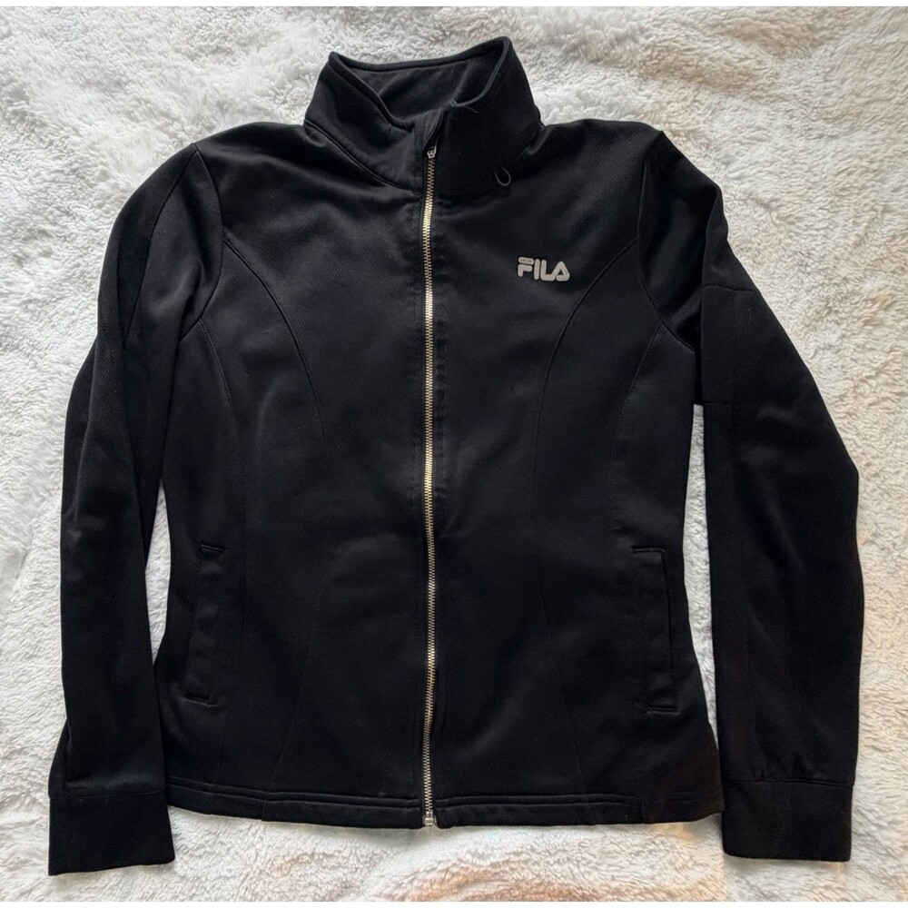 FILA Sport Women Track Jacket Black Full Zip Athletic Pockets - Size M